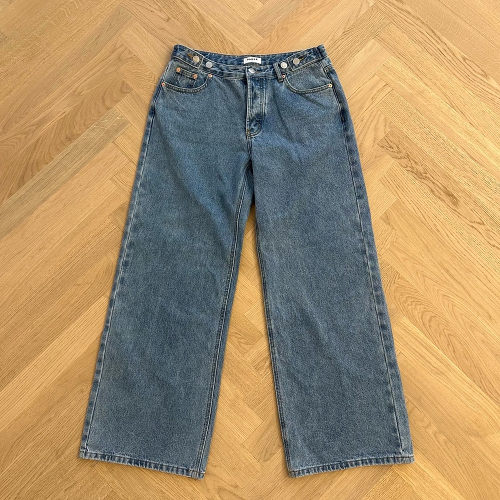 Parke Double Buttoned Adjustable Jeans in Vintage Wash